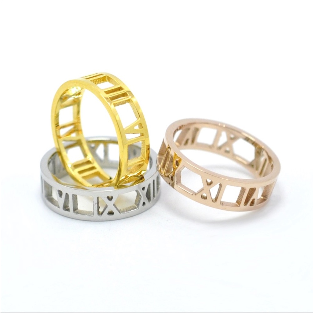 Roman Numeral Cut Out Ring in Rose, Gold & Silver - Picture 2 of 4